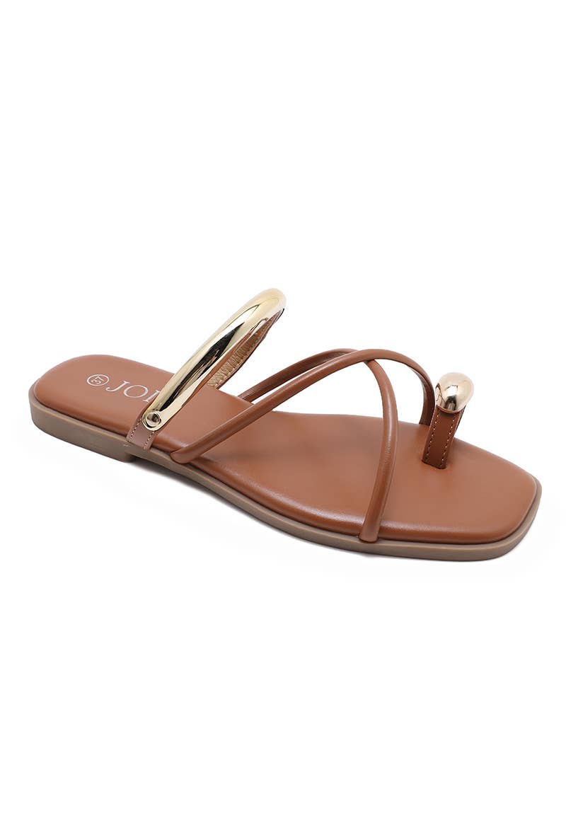Claquette à brides avec bijou-Camel