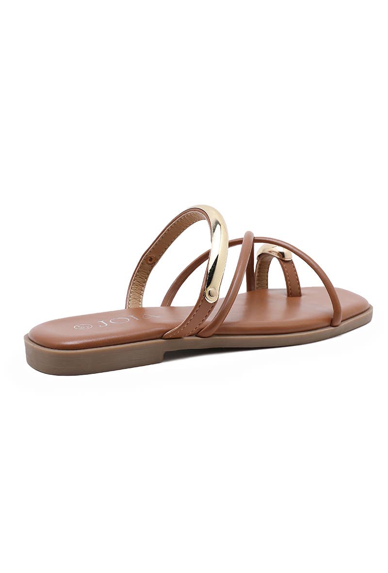 Claquette à brides avec bijou-Camel