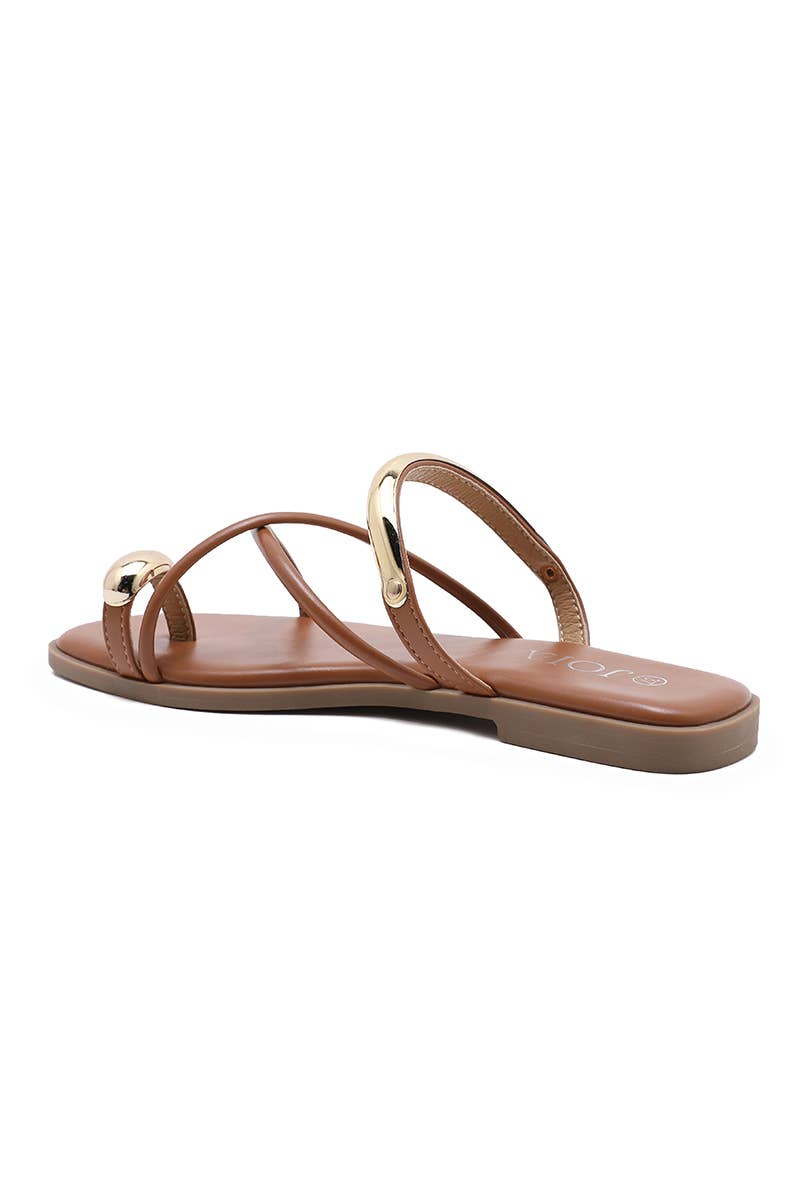 Claquette à brides avec bijou-Camel