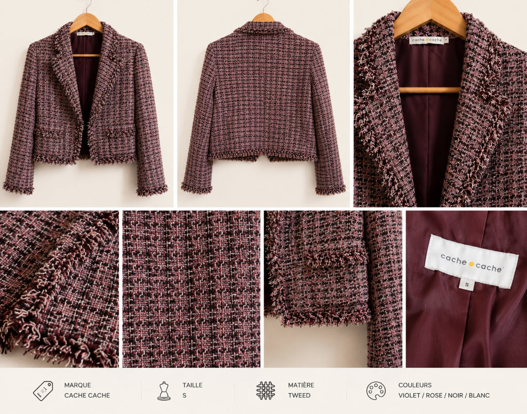 Veste tweed Cache Cache rose poudré