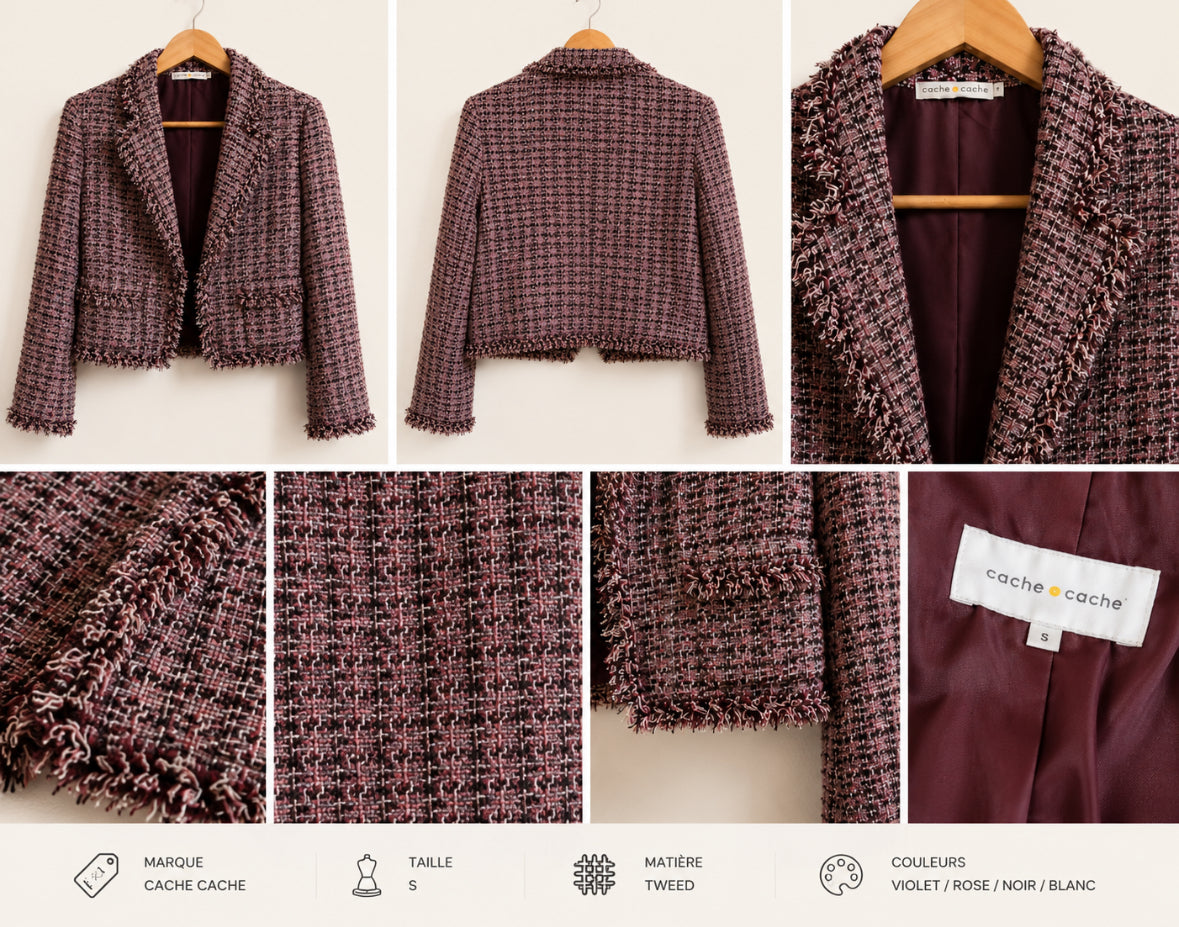 Veste tweed Cache Cache rose poudré
