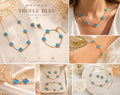 Parure trèfle bleu turquoise en acier inoxydable – collier, bracelet & boucles d’oreilles