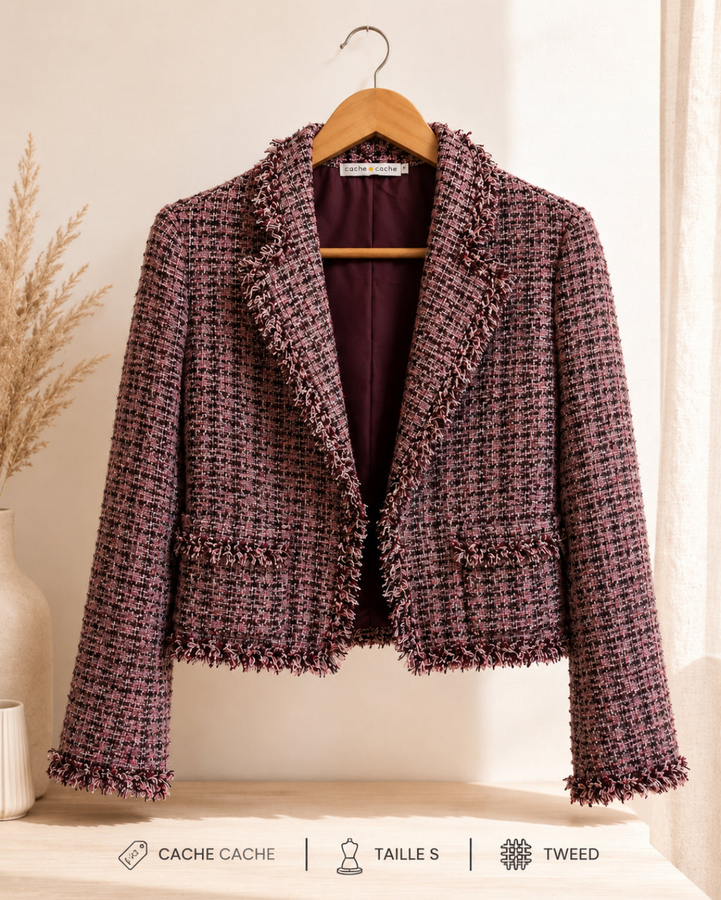 Veste tweed Cache Cache rose poudré