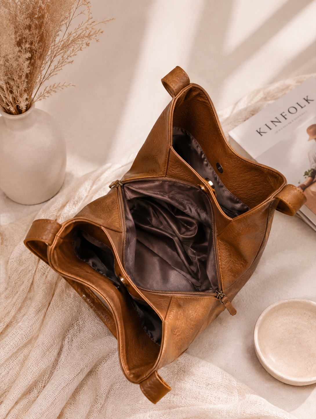 Sac cabas camel avec foulard
