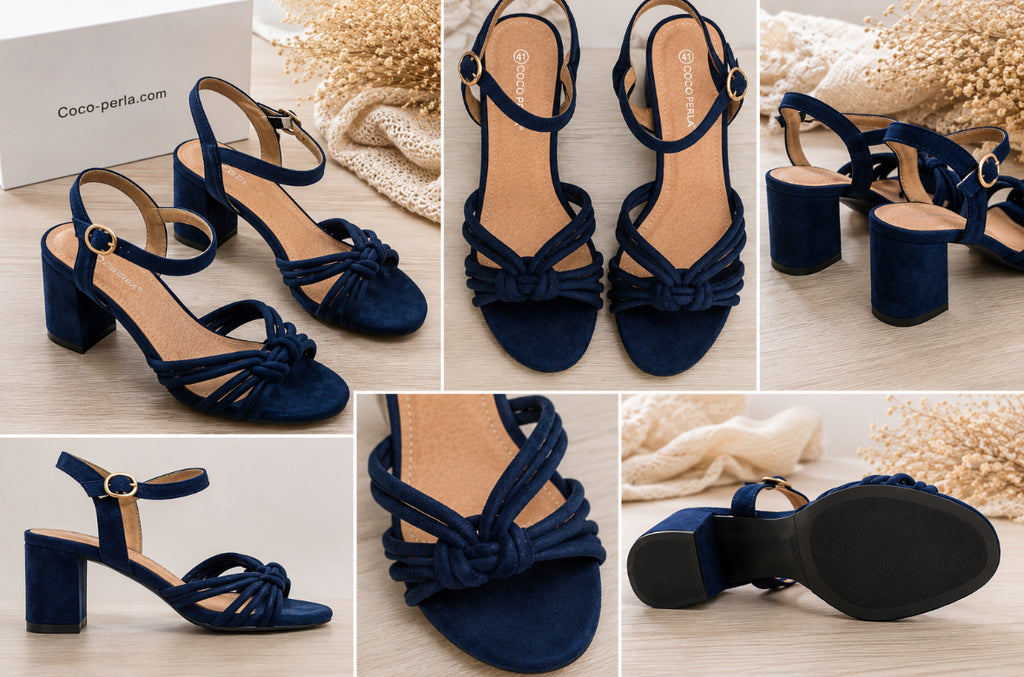 Sandales à talon bleu marine – élégance & confort