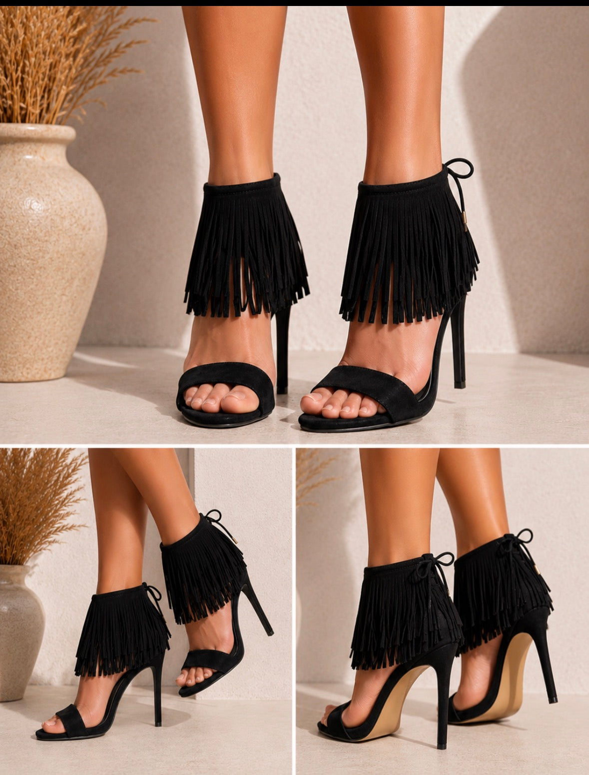 Sandales bohème à franges noires