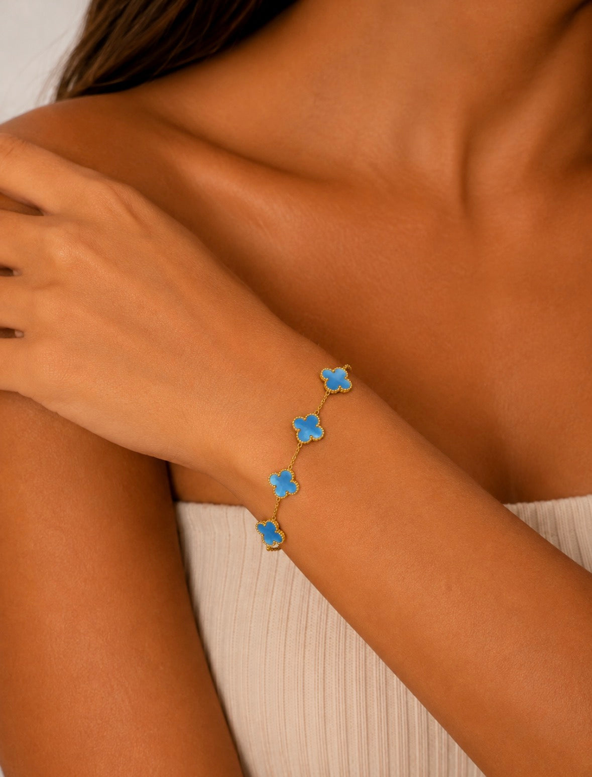 Bracelet Trèfle Bleu – Acier inoxydable