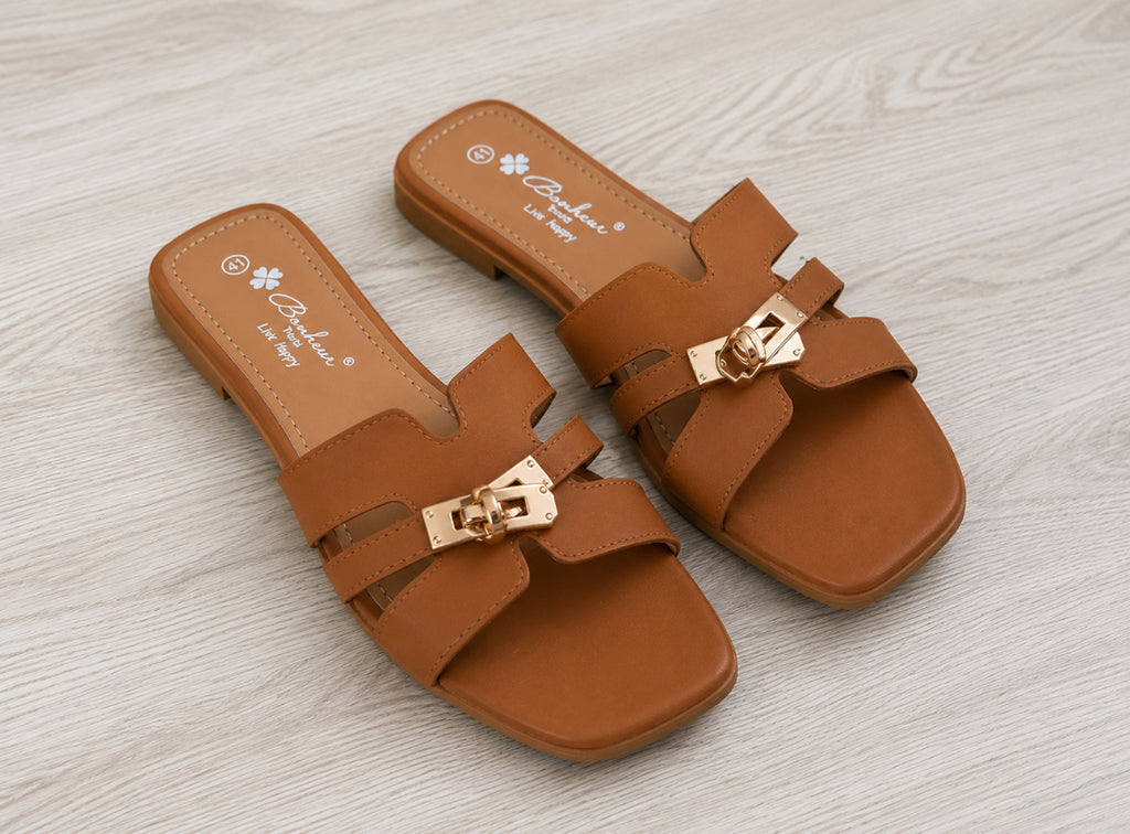 Mules Camel Élégance Dorée