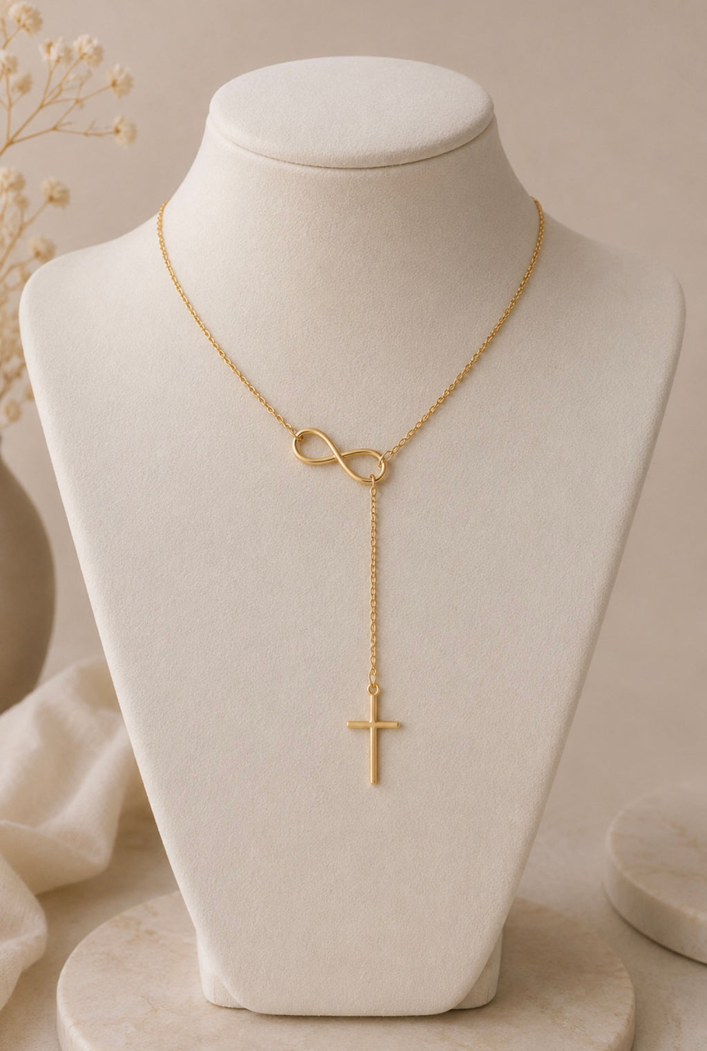 Collier Infini & Croix Doré – Acier Inoxydable