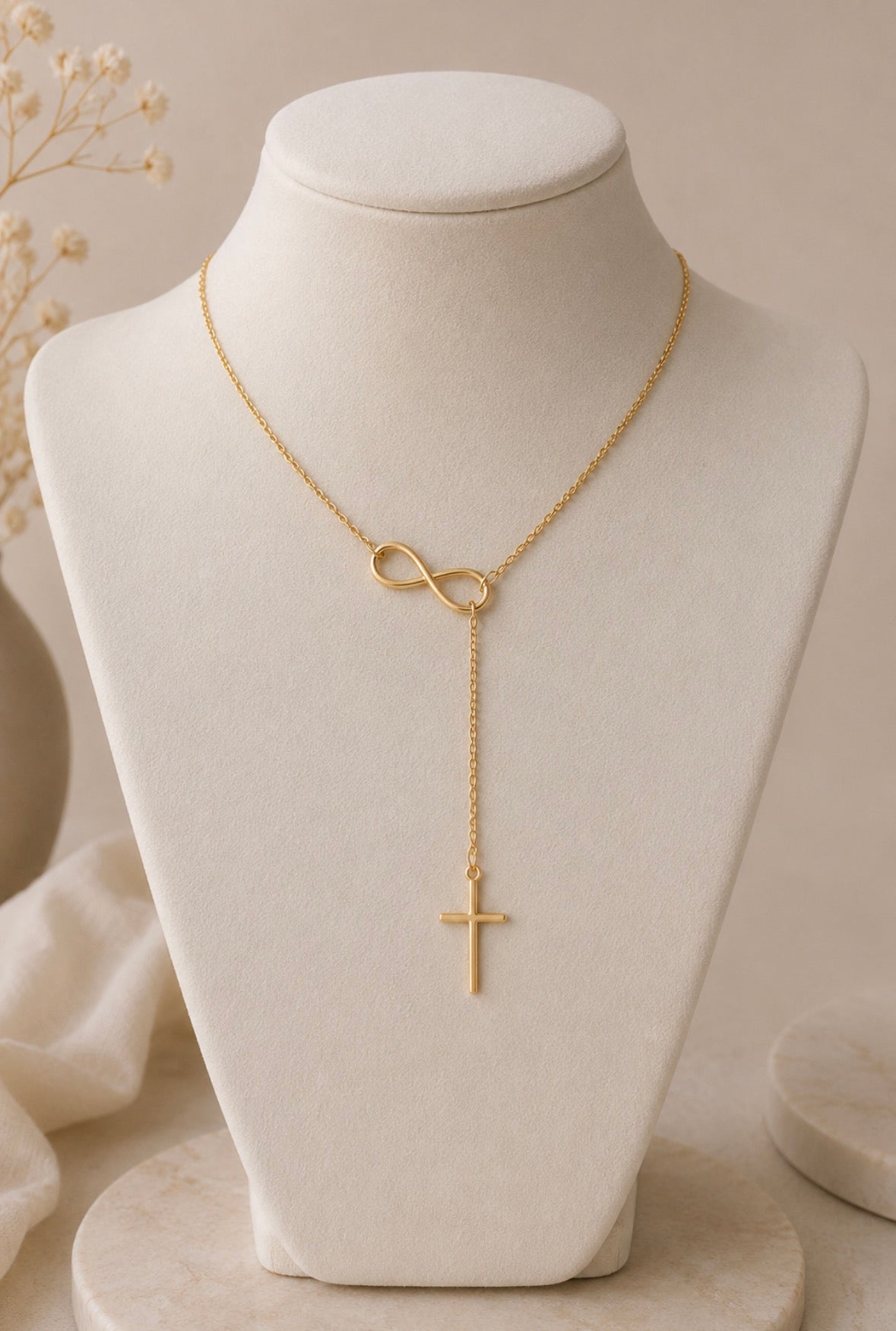 Collier Infini & Croix Doré – Acier Inoxydable