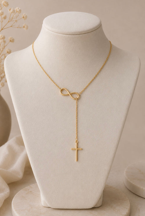 Collier Infini & Croix Doré – Acier Inoxydable