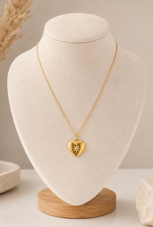 Collier Cœur Éclat Doré – Acier Inoxydable