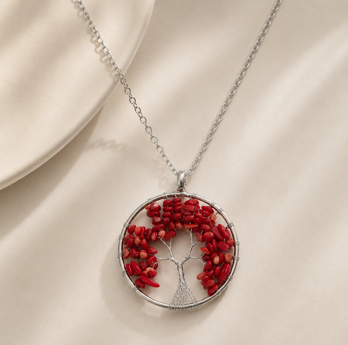 Collier Arbre de Vie Rouge – Acier Inoxydable