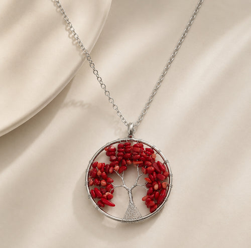 Collier Arbre de Vie Rouge – Acier Inoxydable