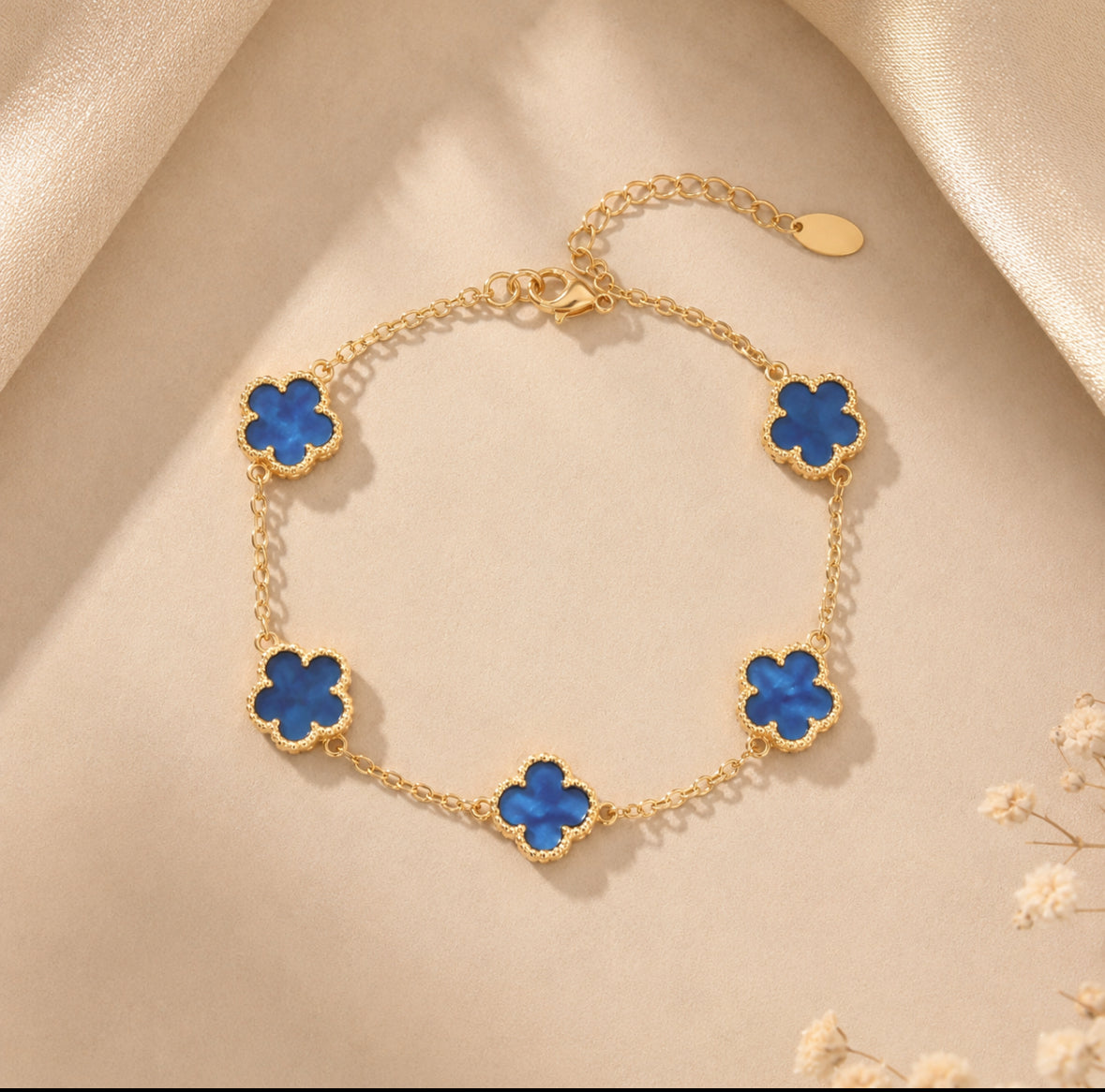 Bracelet trèfle bleu & doré – acier inoxydable