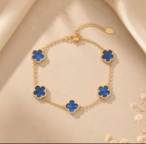 Bracelet trèfle bleu & doré – acier inoxydable