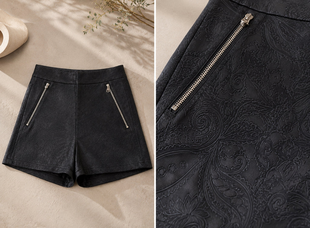 Short noir jacquard zippé