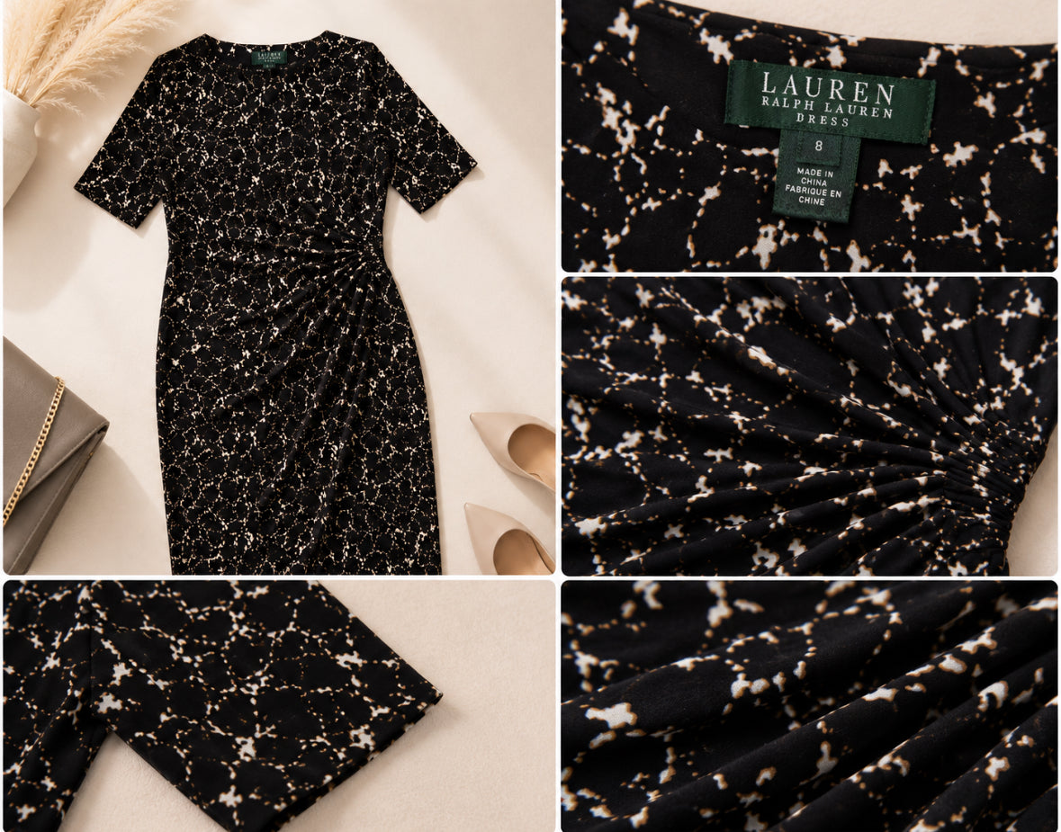 Robe fluide Lauren Ralph Lauren imprimée noir & beige