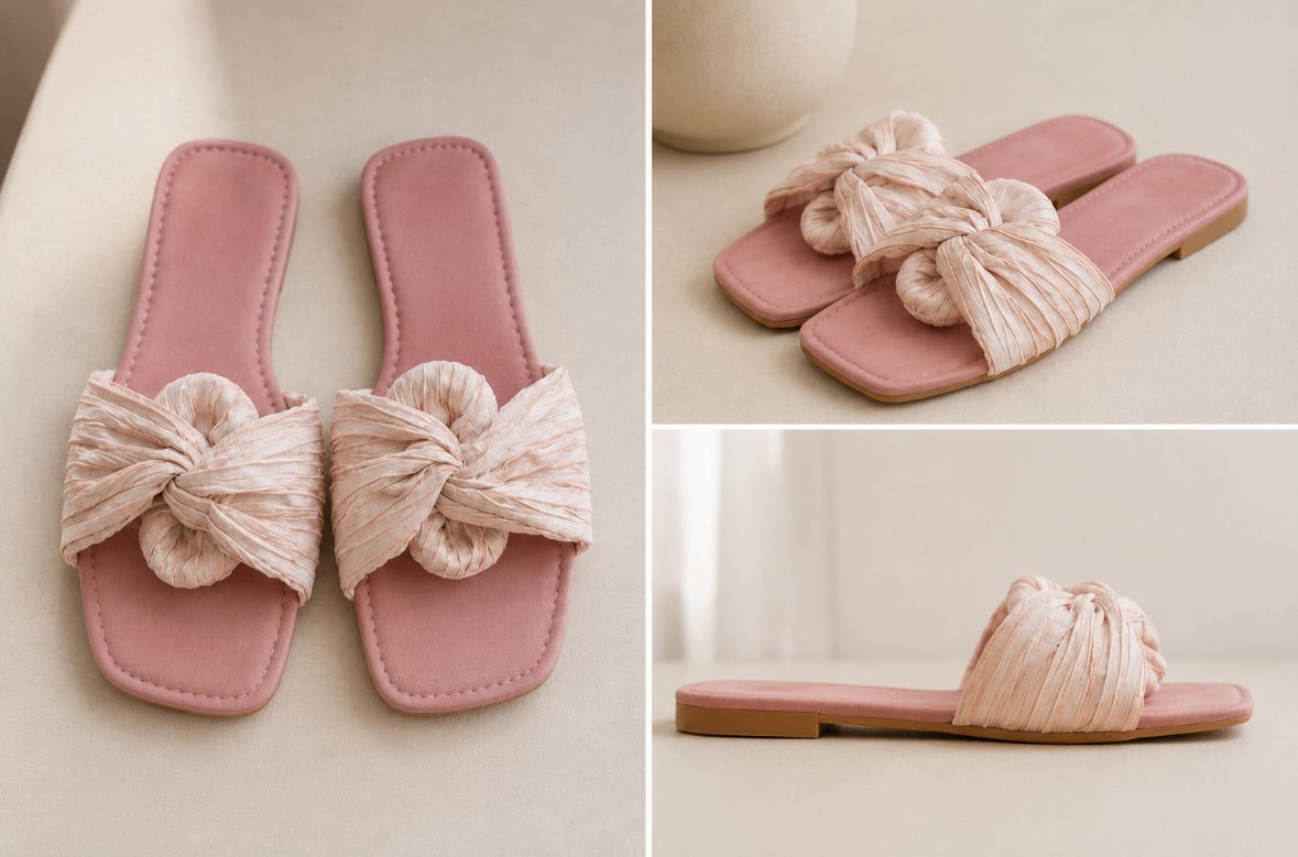 Sandales plates à nœud – Rose poudré