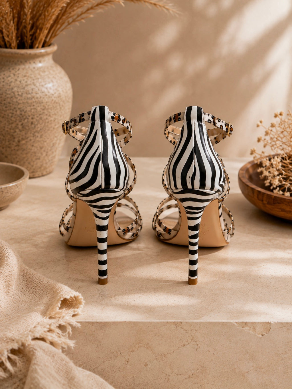 Sandales à talon imprimé zèbre & léopard