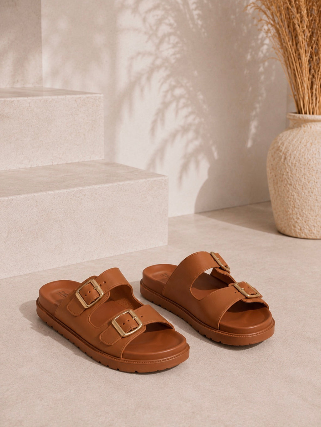 Mules marron à doubles brides réglables