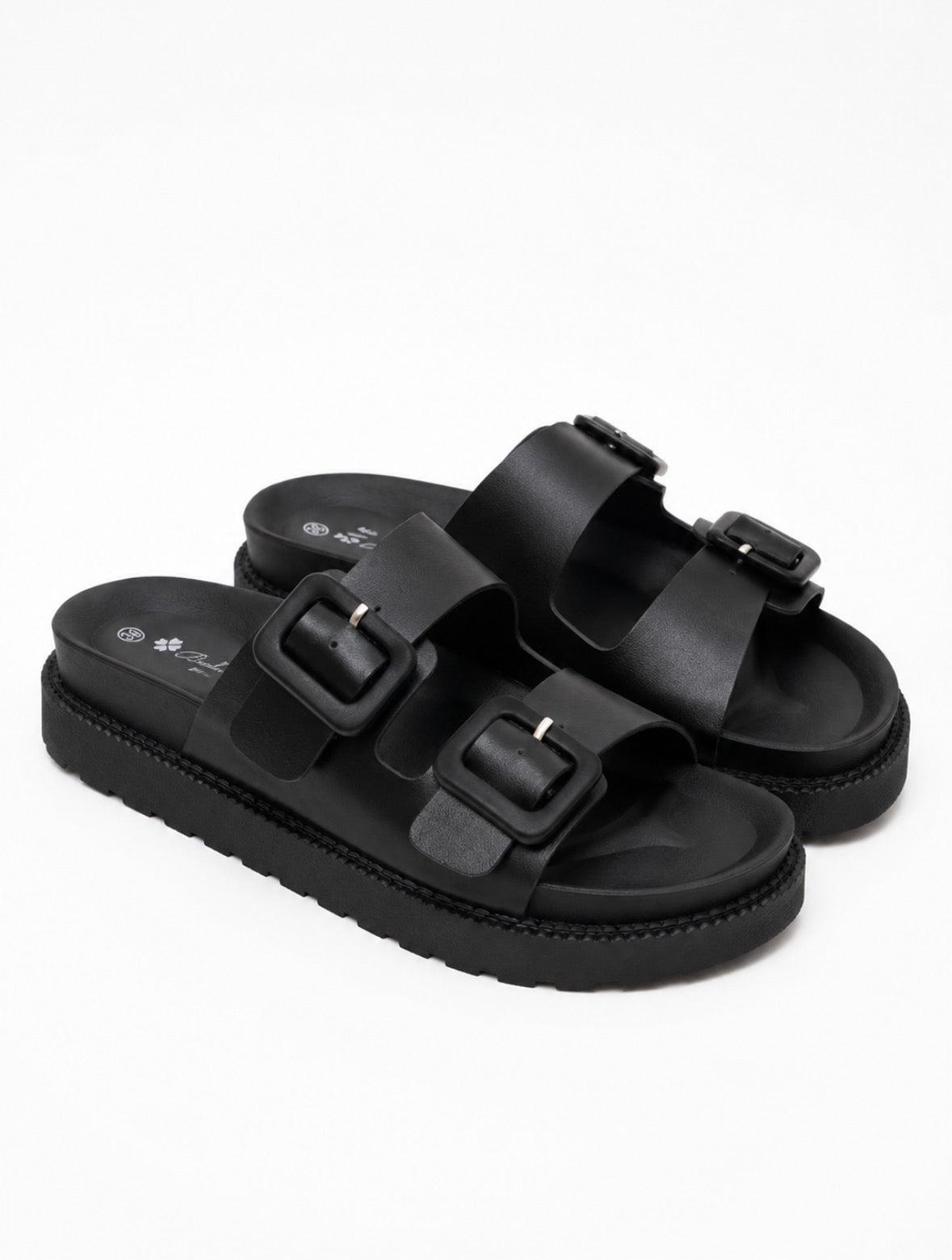 Mules noires à doubles boucles – Bonnie