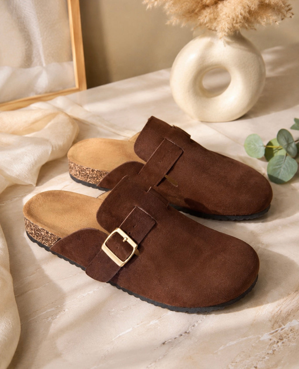 Sabots / Mules effet velours marron