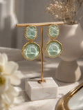 Boucles d’oreilles pendantes vert d’eau effet marbré dorées