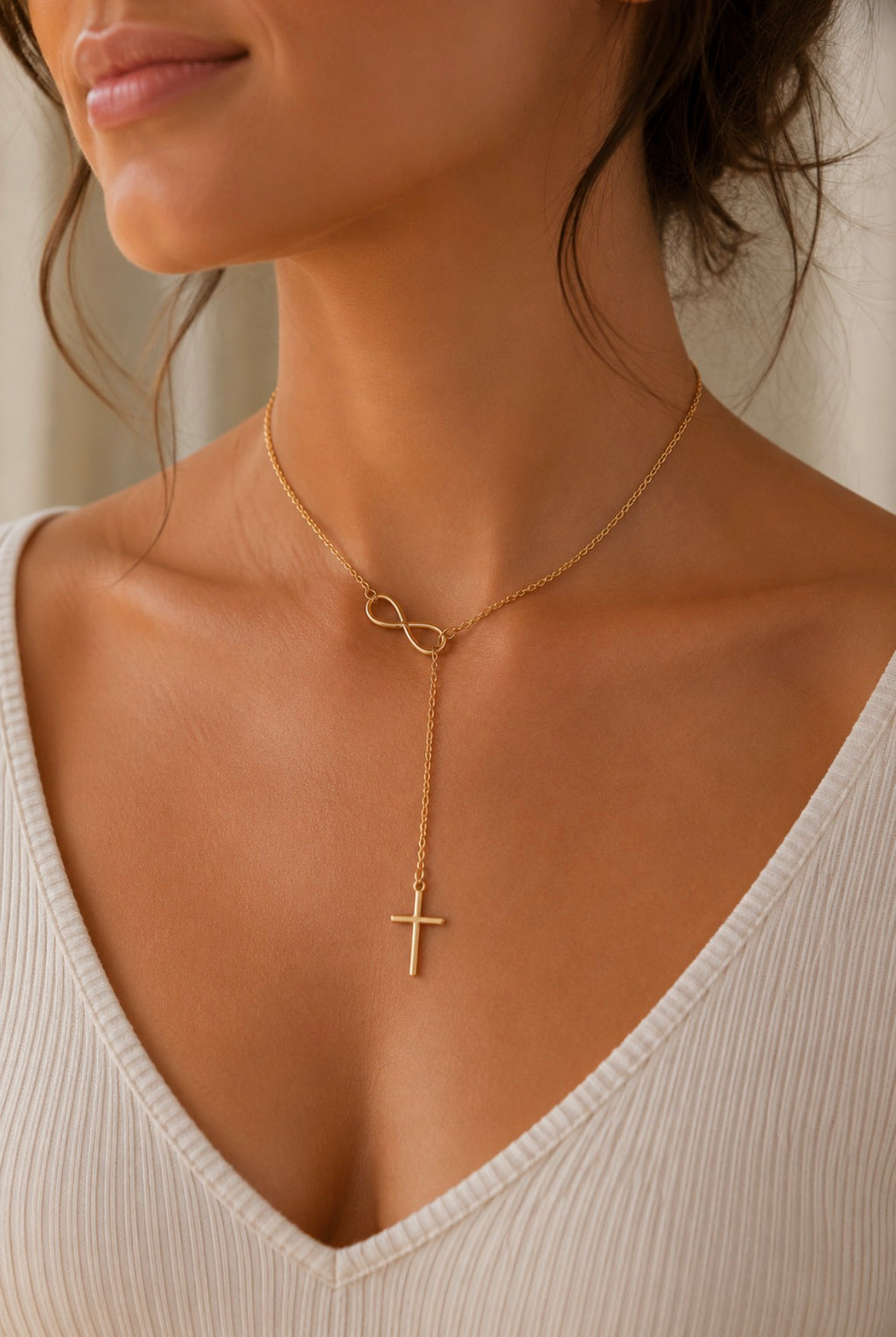 Collier Infini & Croix Doré – Acier Inoxydable