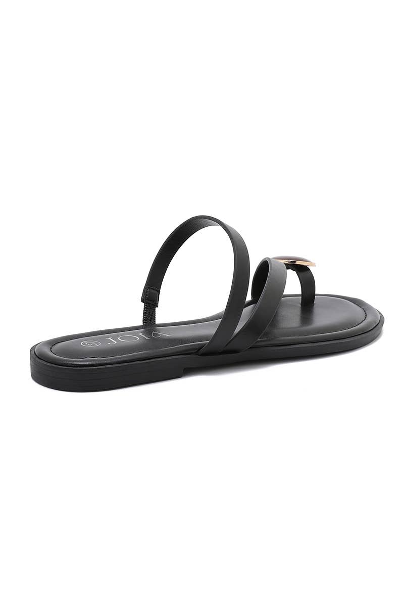 Sandales plates noires à bride avec bijou rond – Élégance & confort