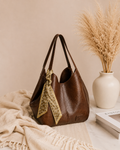Sac cabas souple marron avec foulard
